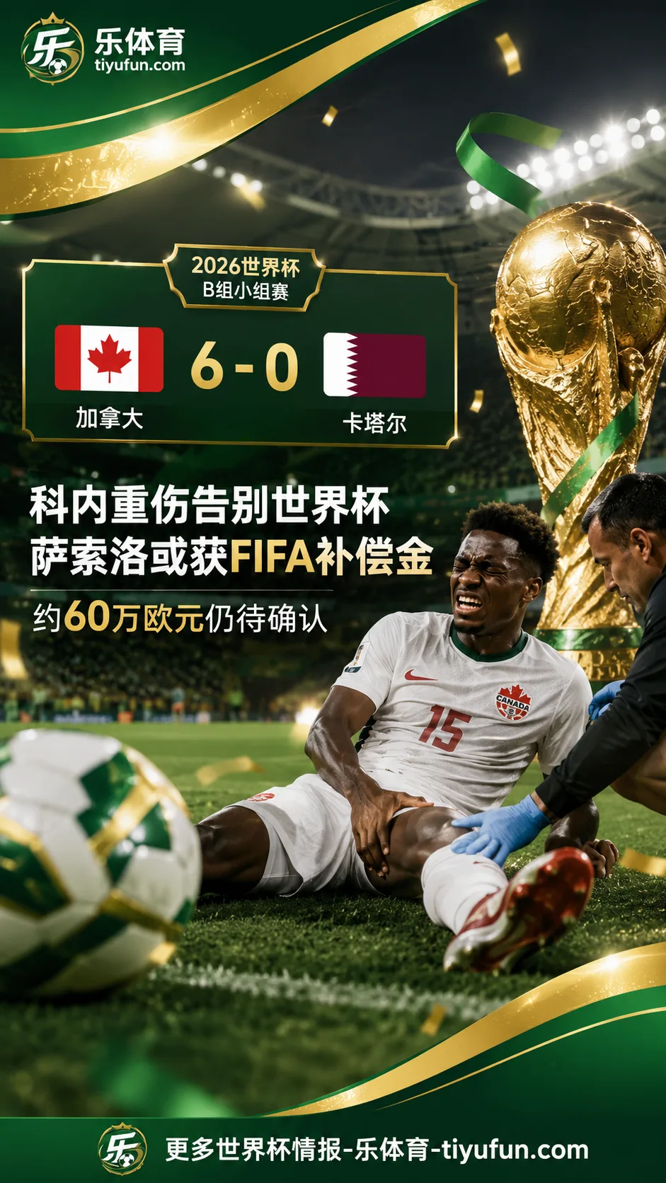 2026世界杯科内重伤后续：萨索洛或获FIFA补偿金，约60万欧仍待确认