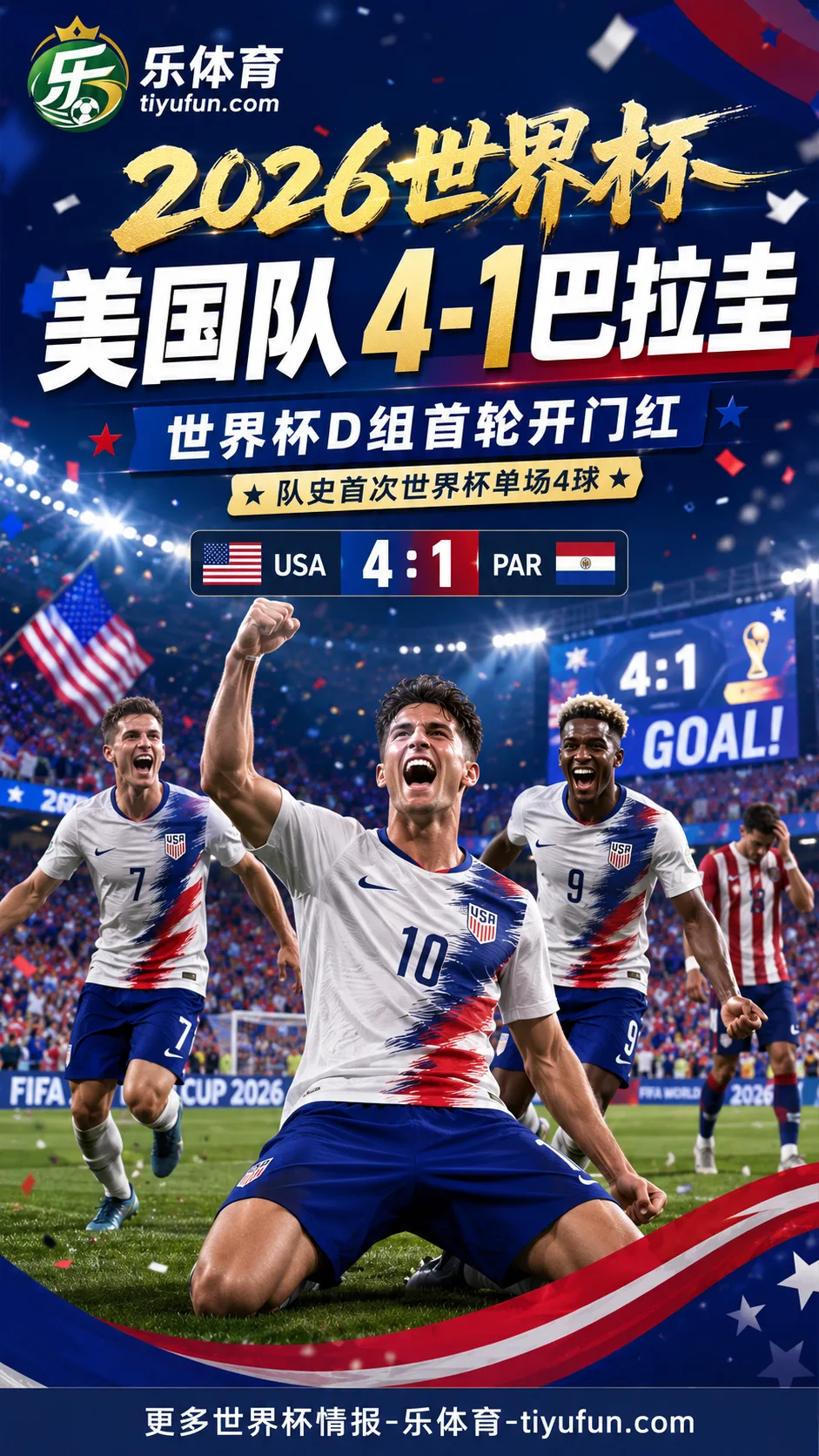 2026世界杯美国队4-1巴拉圭：队史首次单场4球，巴洛贡双响改写纪录
