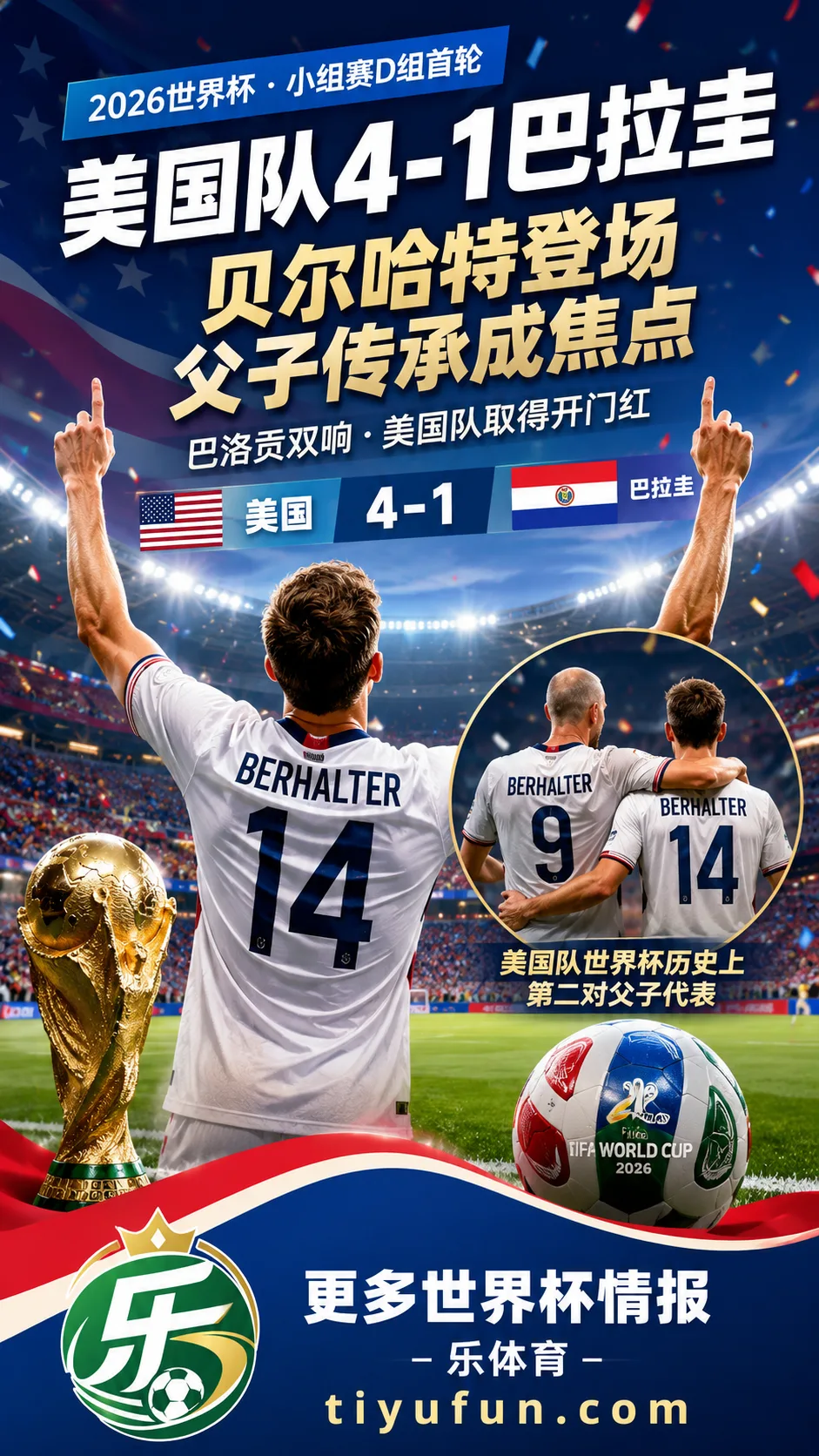 2026世界杯美国队4-1巴拉圭：贝尔哈特登场，父子传承成赛后焦点