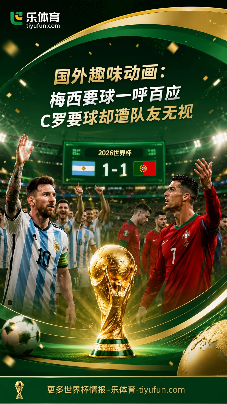 2026世界杯梅罗话题升温：国外趣味动画调侃梅西C罗要球反差