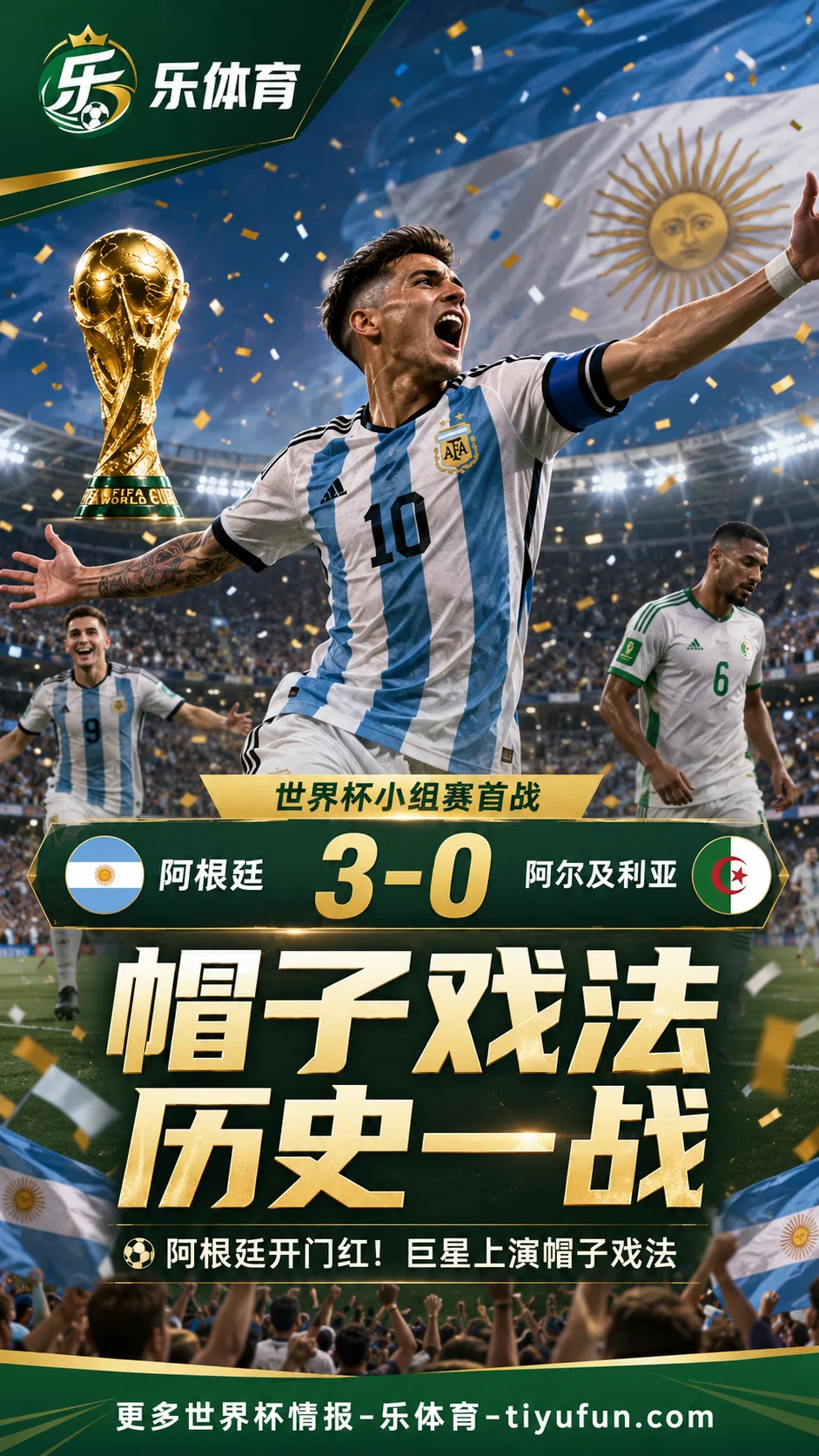 2026世界杯：梅西帽子戏法追平世界杯射手王 阿根廷3-0阿尔及利亚开门红