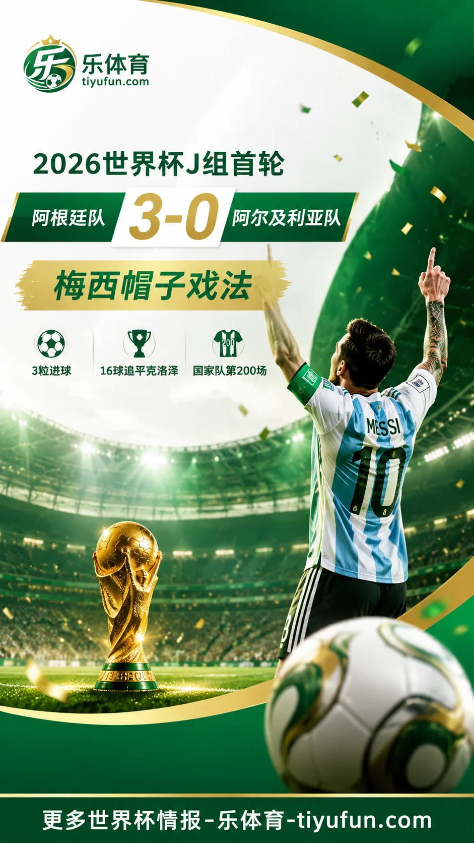 2026世界杯：梅西帽子戏法刷屏热搜，阿根廷队3-0阿尔及利亚队