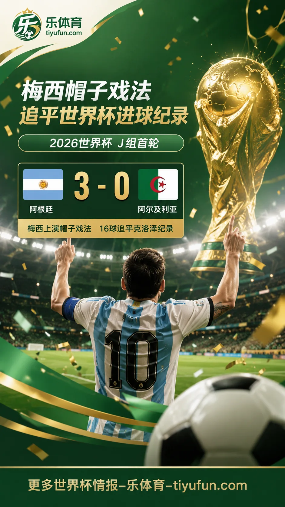 2026世界杯：梅西帽子戏法并列射手王，因凡蒂诺发文祝贺阿根廷队长