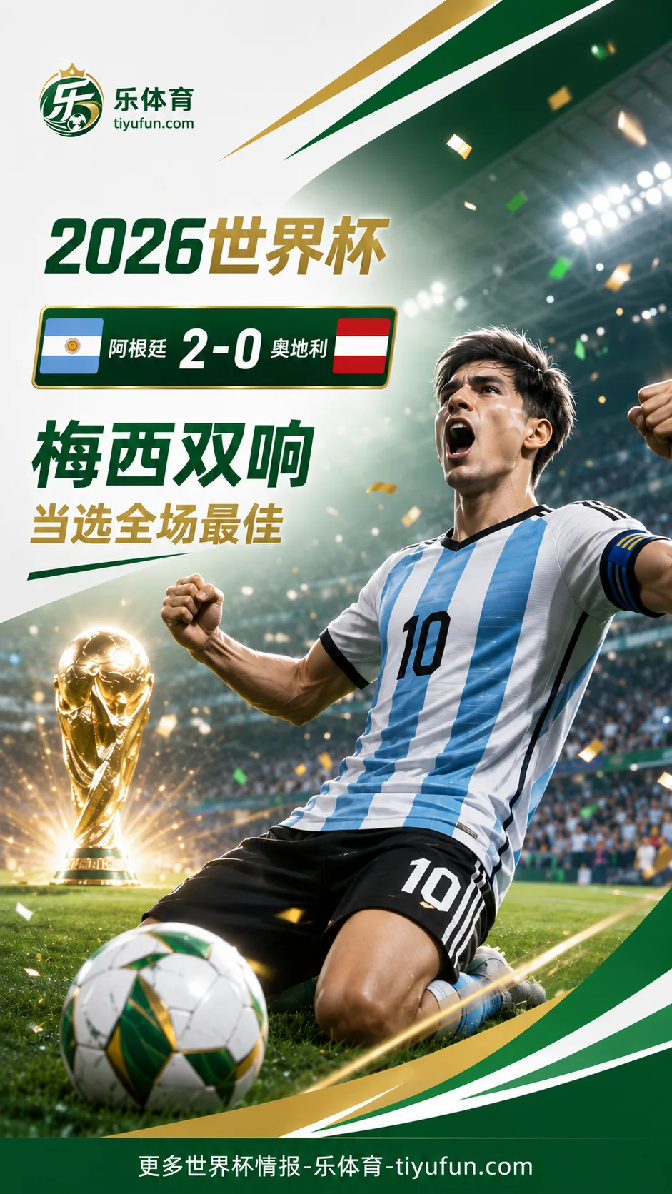 2026世界杯：梅西双响当选MVP，阿根廷2-0奥地利晋级