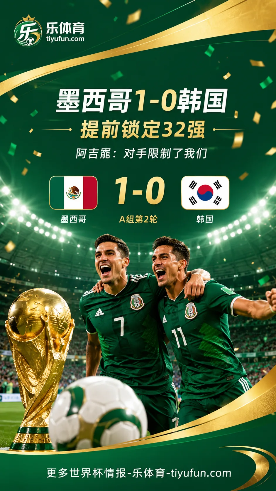2026世界杯｜墨西哥1-0韩国提前晋级，阿吉雷：对手限制了我们