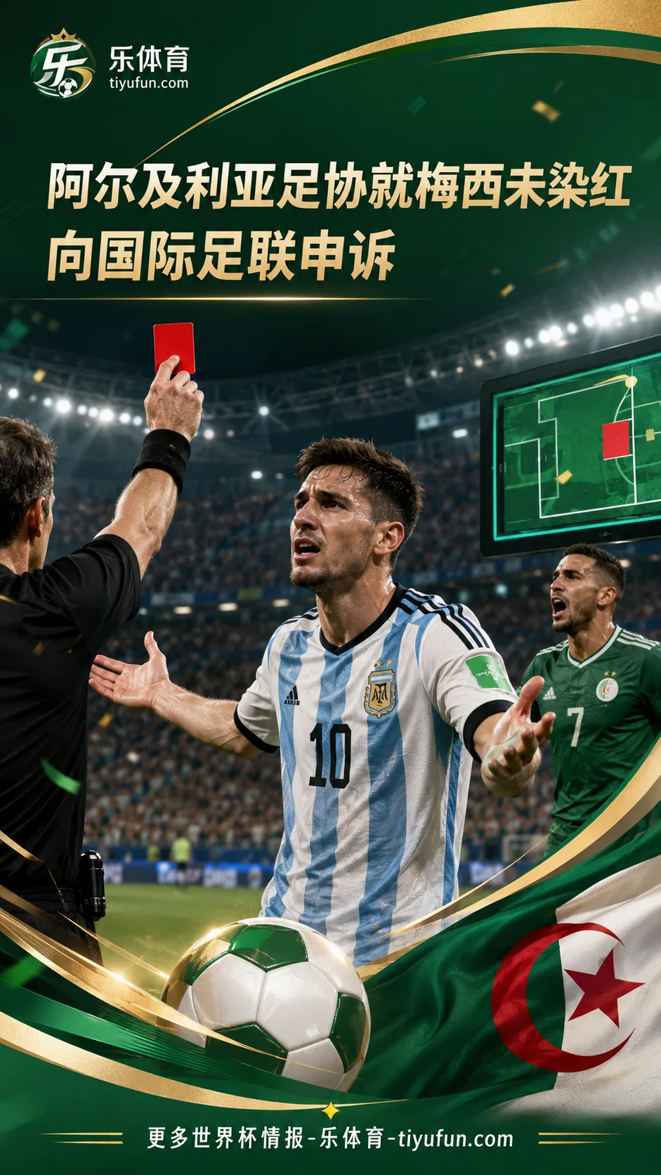 2026世界杯判罚争议发酵：阿尔及利亚足协据称就梅西未染红向FIFA申诉