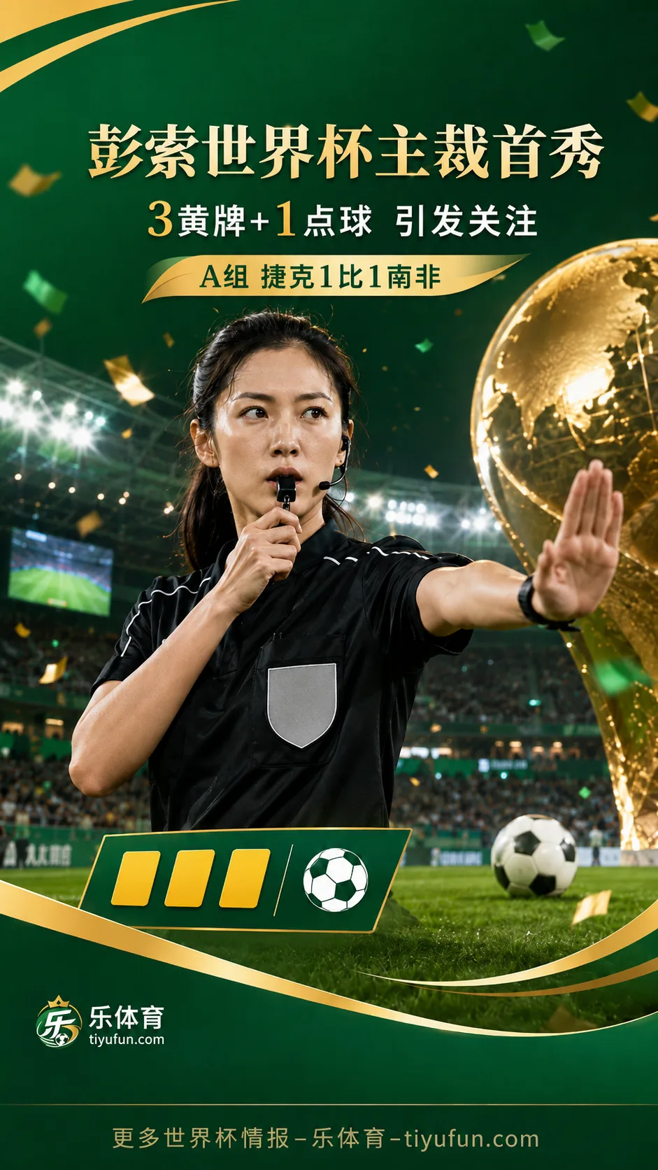 2026世界杯｜彭索主哨捷克vs南非，3黄牌+1点球完成主裁首秀