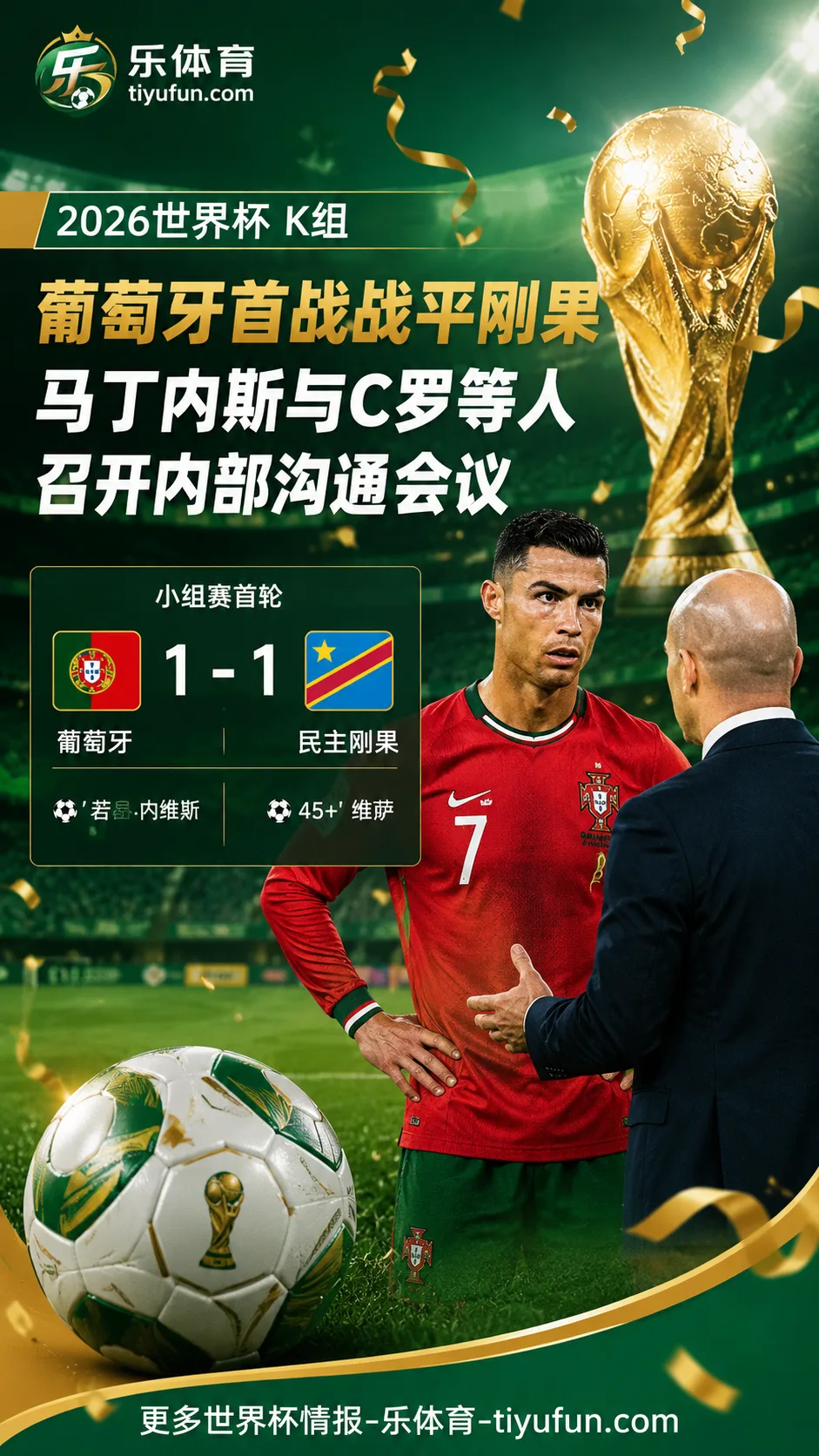 2026世界杯：葡萄牙队首战战平民主刚果，镜报称马丁内斯召集C罗等核心沟通调整