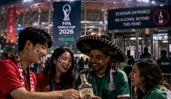2026世界杯球迷花絮：韩国球迷场外分享龙舌兰，酒瓶禁入场规则引关注
