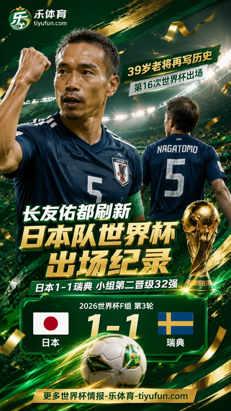 2026世界杯日本队纪录：长友佑都替补登场，16次出场队史最多