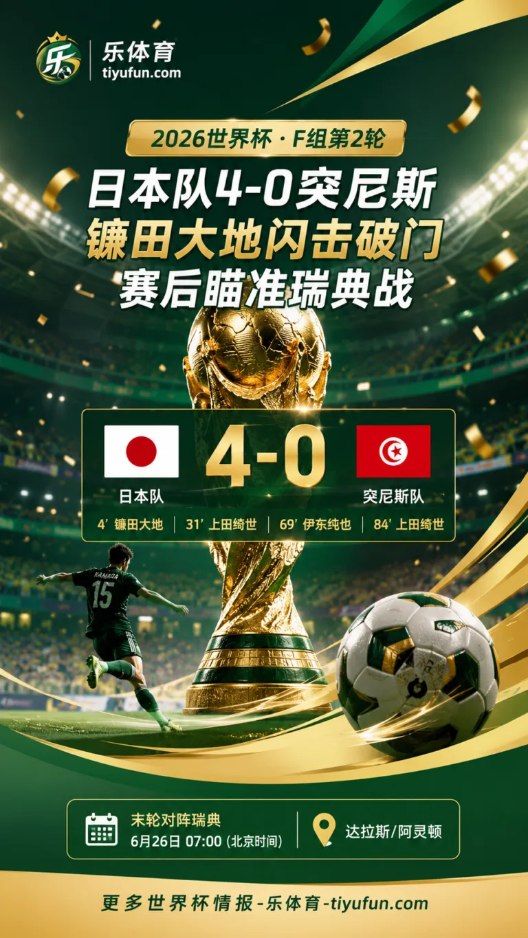 2026世界杯日本队4-0突尼斯，镰田大地闪击后瞄准瑞典战