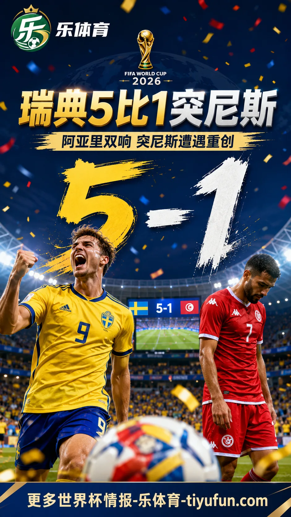 2026世界杯瑞典5-1突尼斯：阿亚里梅开二度，突尼斯队遭遇队史世界杯重创