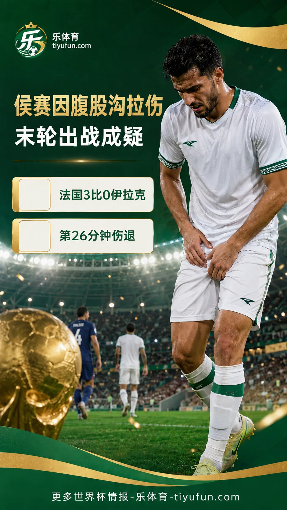2026世界杯伤病动态：伊拉克队长侯赛因腹股沟拉伤，末轮战塞内加尔成疑