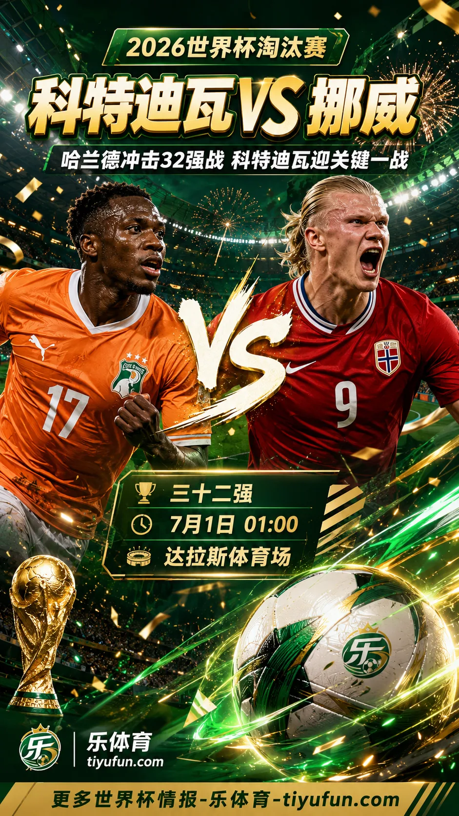 2026世界杯淘汰赛前瞻：科特迪瓦vs挪威，哈兰德冲击32强战