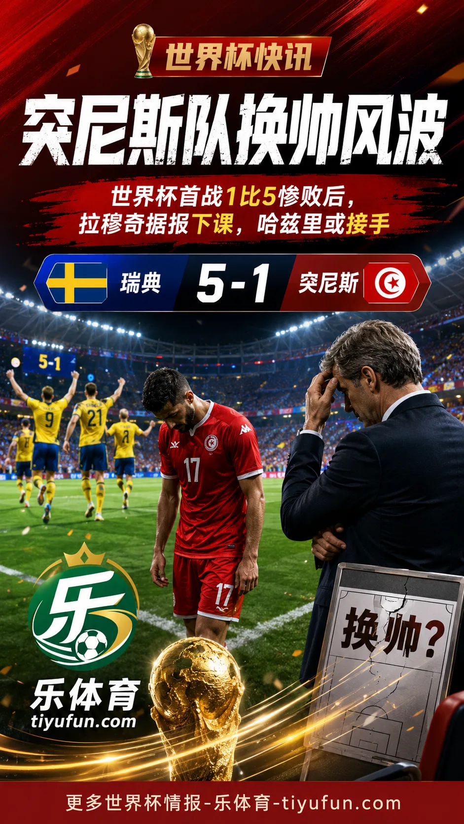 2026世界杯突尼斯队首战惨败后换帅：拉穆奇据称下课，哈兹里可能接手
