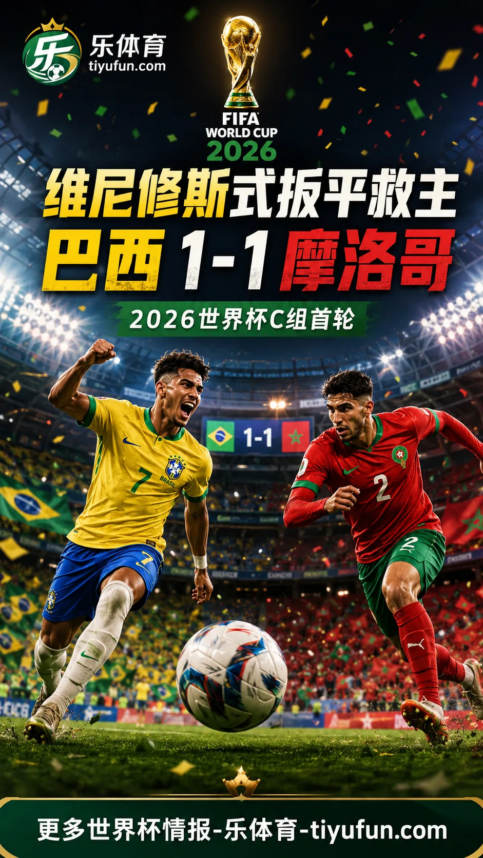 2026世界杯:维尼修斯破门救主,巴西队C组首战1-1战平摩洛哥