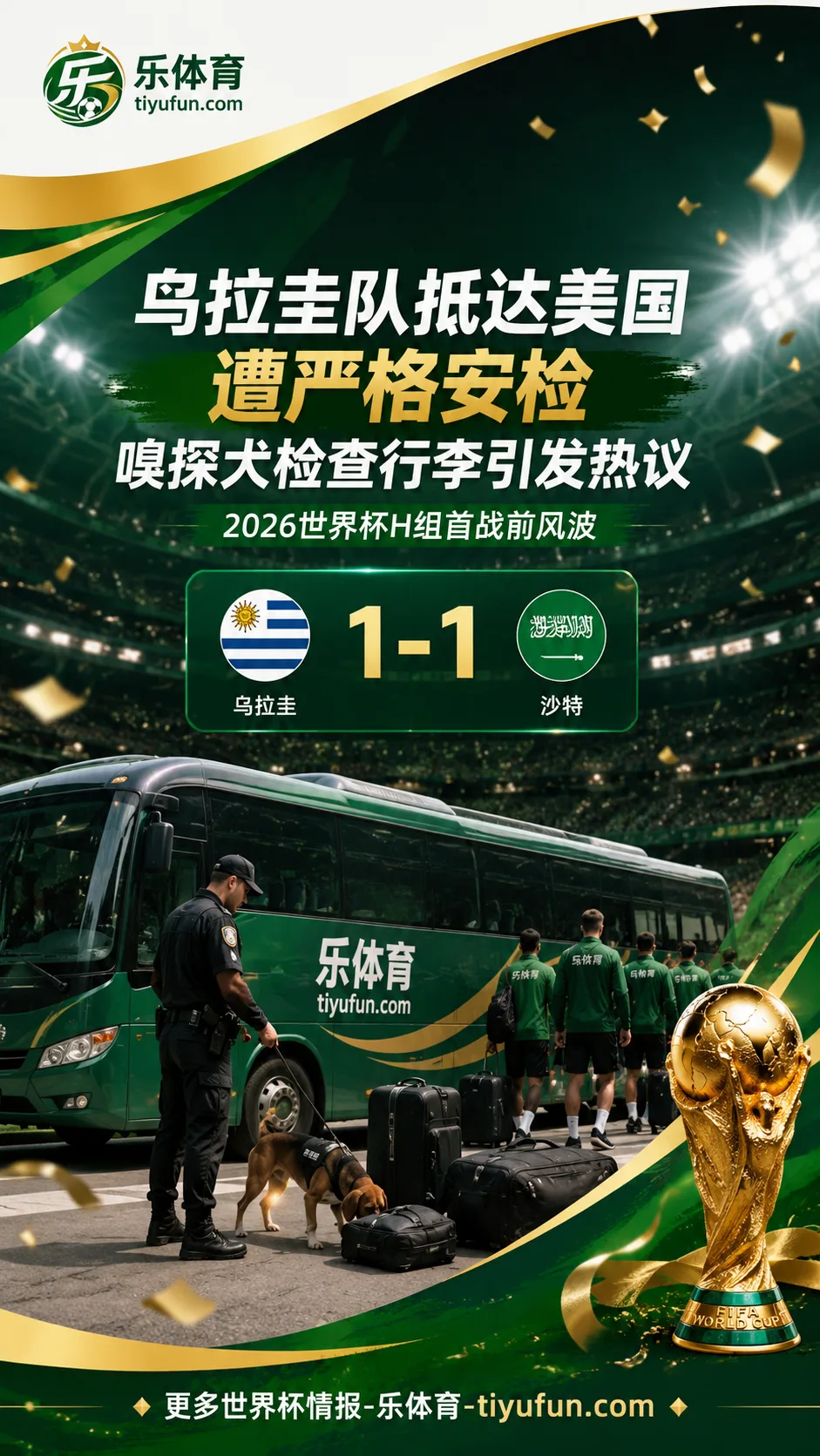 2026世界杯乌拉圭队抵达美国遭严格安检，嗅探犬检查行李引发热议