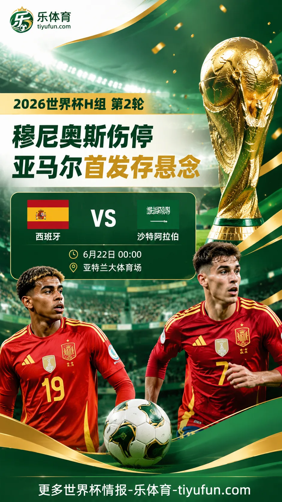 2026世界杯西班牙队伤情更新：穆尼奥斯无缘战沙特，亚马尔首发仍存悬念
