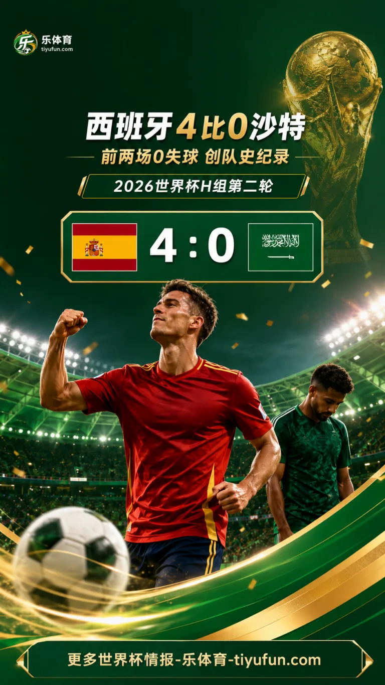2026世界杯｜西班牙队4-0沙特后登顶H组，前两场0失球创队史纪录