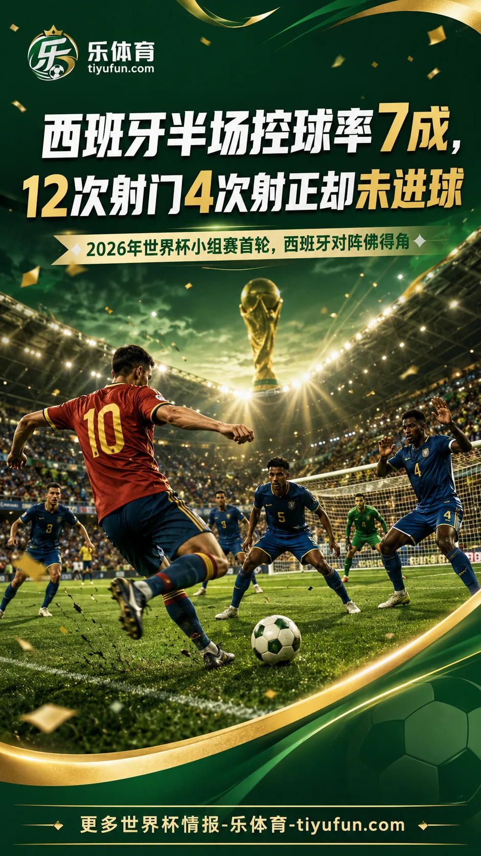 2026世界杯西班牙队半场控球7成，围攻佛得角仍未破门