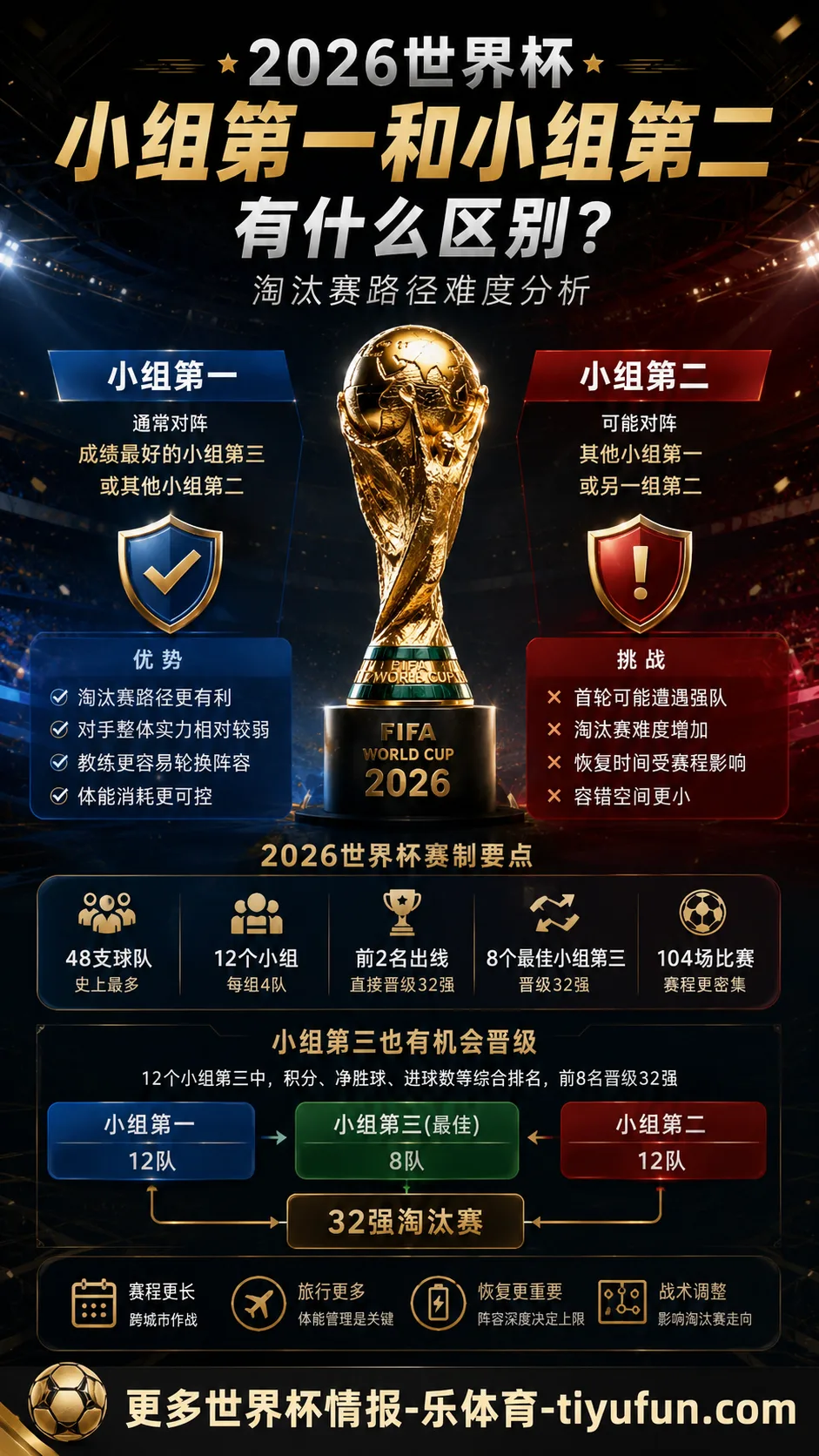 2026世界杯小组第一和第二区别：48队赛制下的淘汰赛路径分析