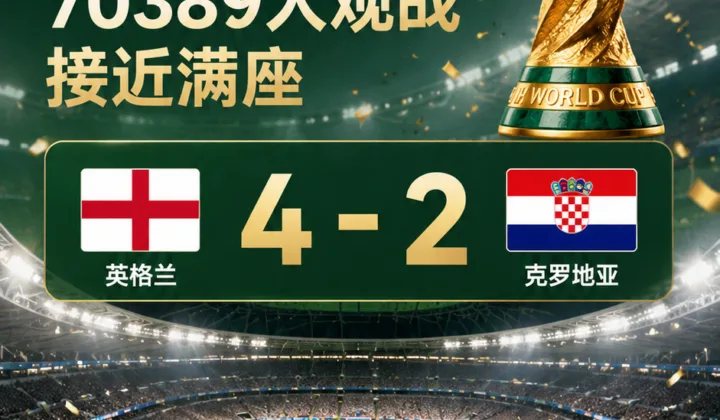 2026世界杯英格兰4-2克罗地亚，达拉斯体育场70389人观战接近满座