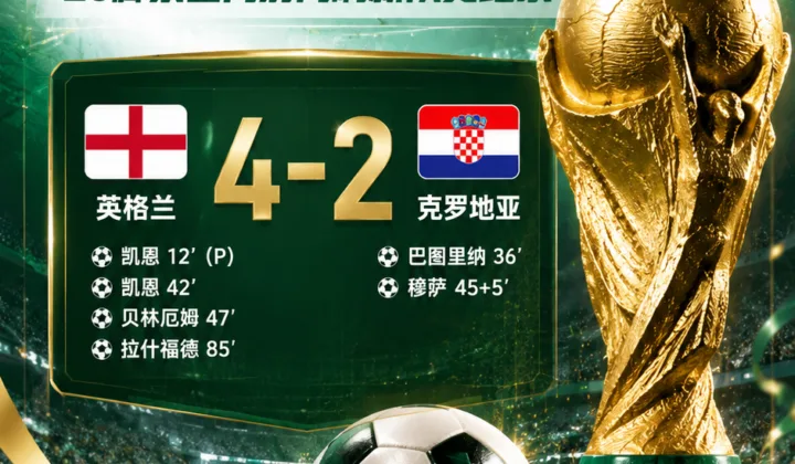 2026世界杯英格兰4-2克罗地亚：20脚禁区内射门刷新队史纪录