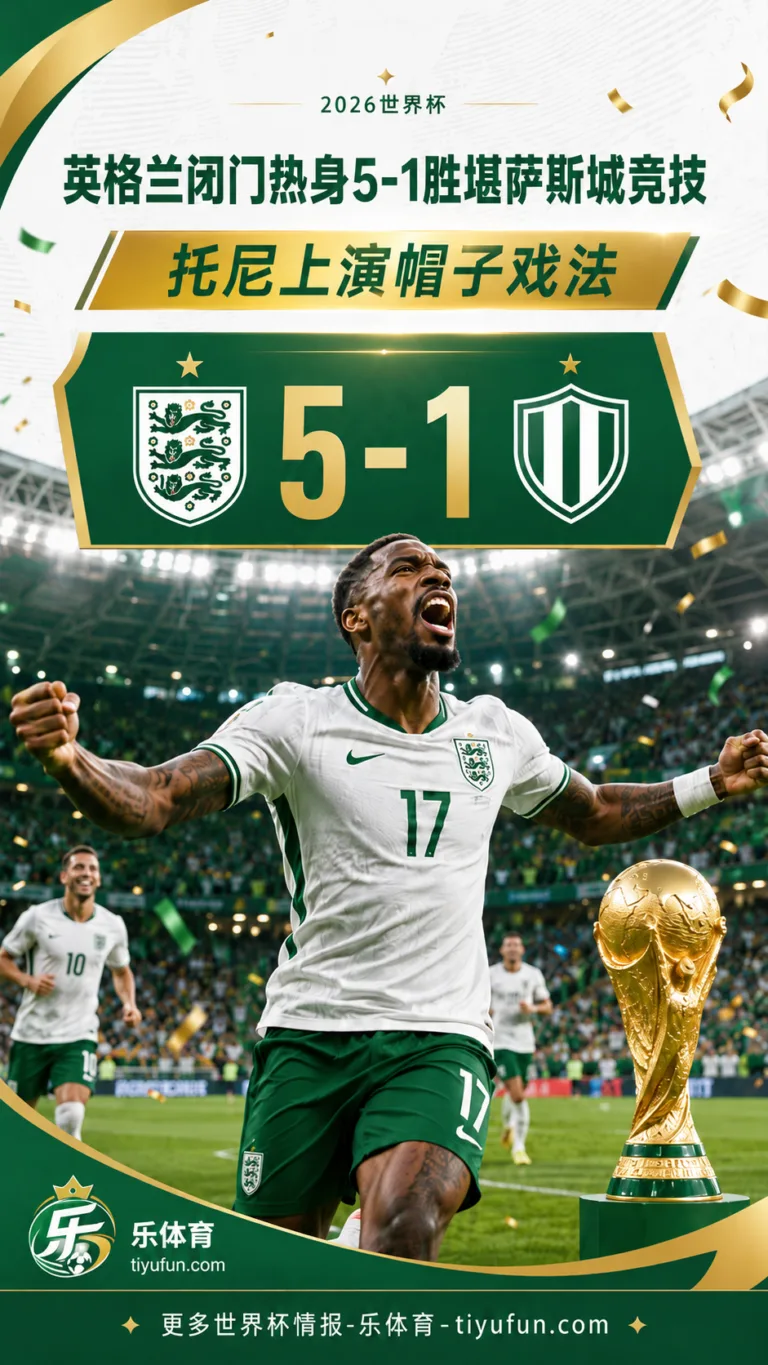 2026世界杯｜英格兰闭门热身5-1胜堪萨斯城竞技，伊万·托尼上演帽子戏法