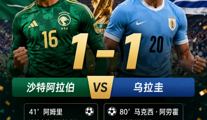 2026世界杯战报：阿姆里破门阿劳霍救主，沙特1-1逼平乌拉圭
