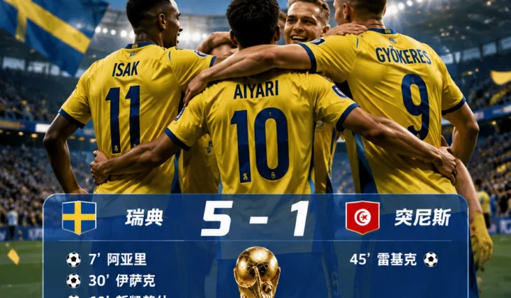 2026世界杯战报：阿亚里双响伊萨克传射，瑞典5-1突尼斯暂居F组第一