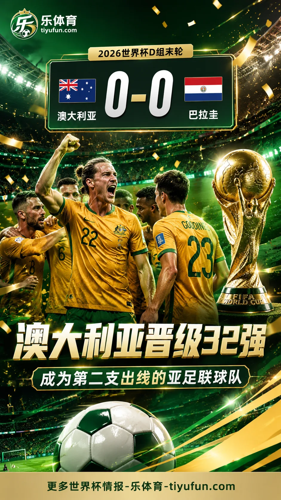 2026世界杯战报：澳大利亚0-0巴拉圭，成第二支出线亚足联球队