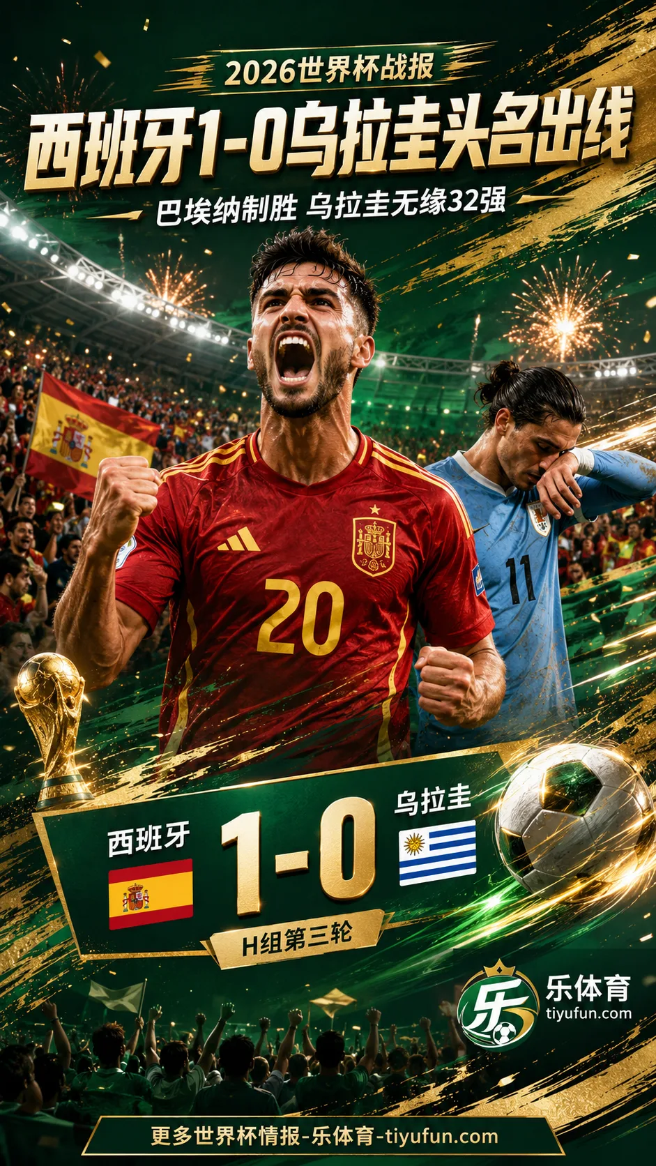 2026世界杯战报：巴埃纳制胜 西班牙1-0乌拉圭头名晋级32强