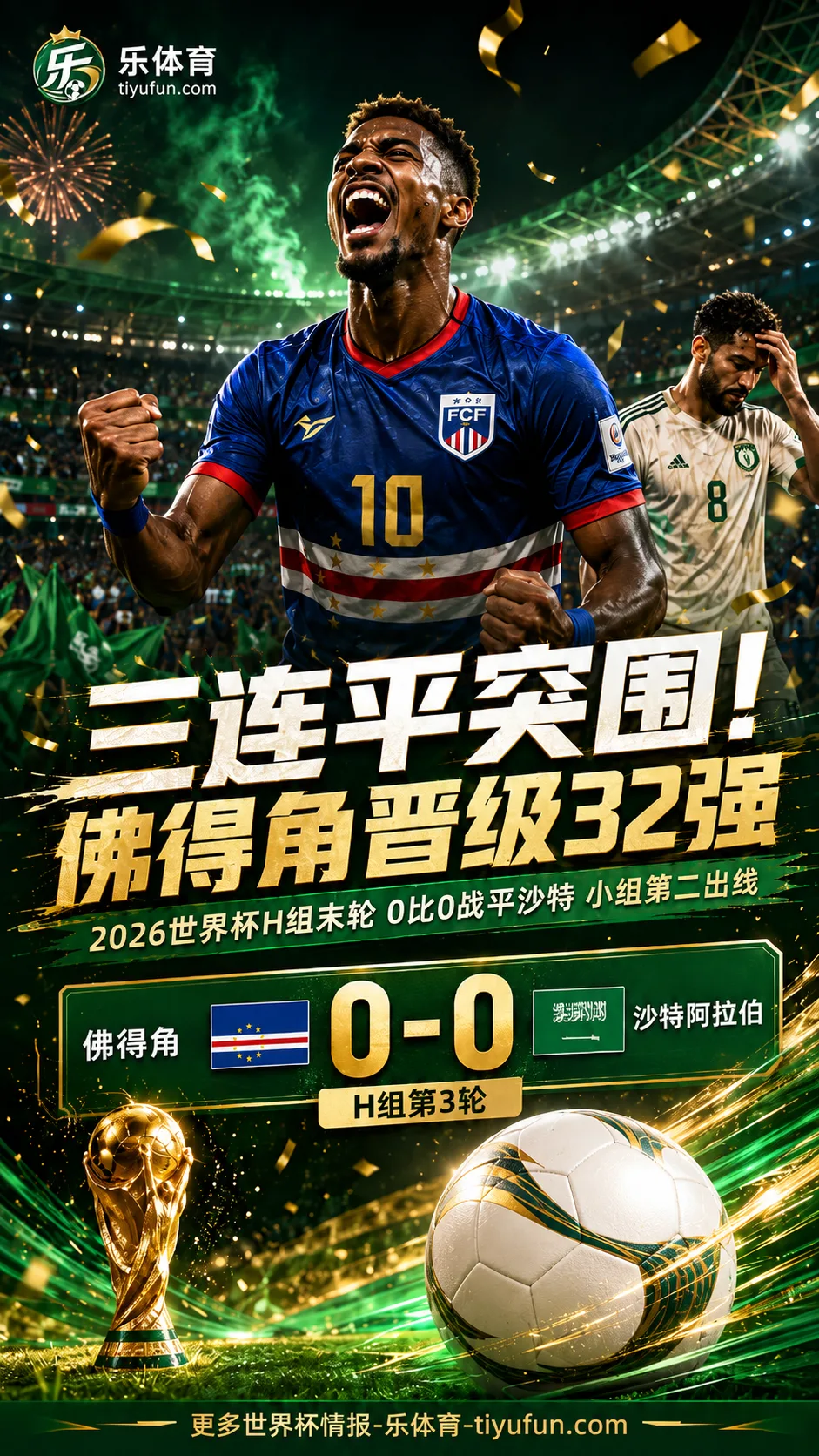 2026世界杯战报：佛得角0-0沙特，三连平不败晋级32强