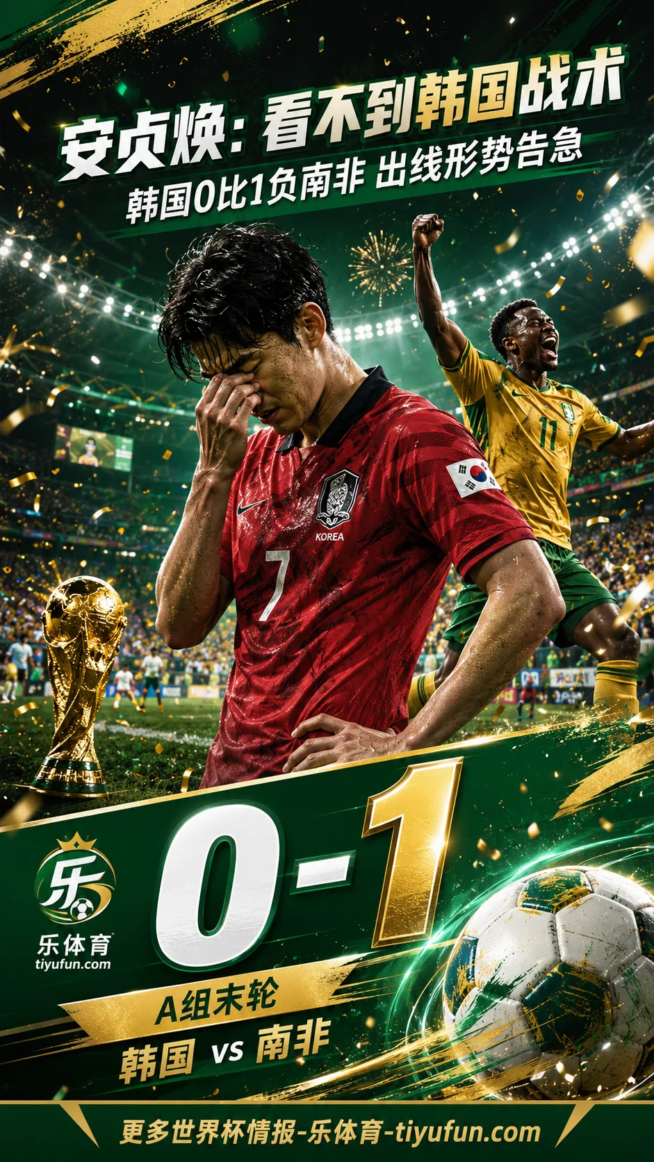 2026世界杯战报：韩国0-1南非后，安贞焕批洪明甫“看不到战术”