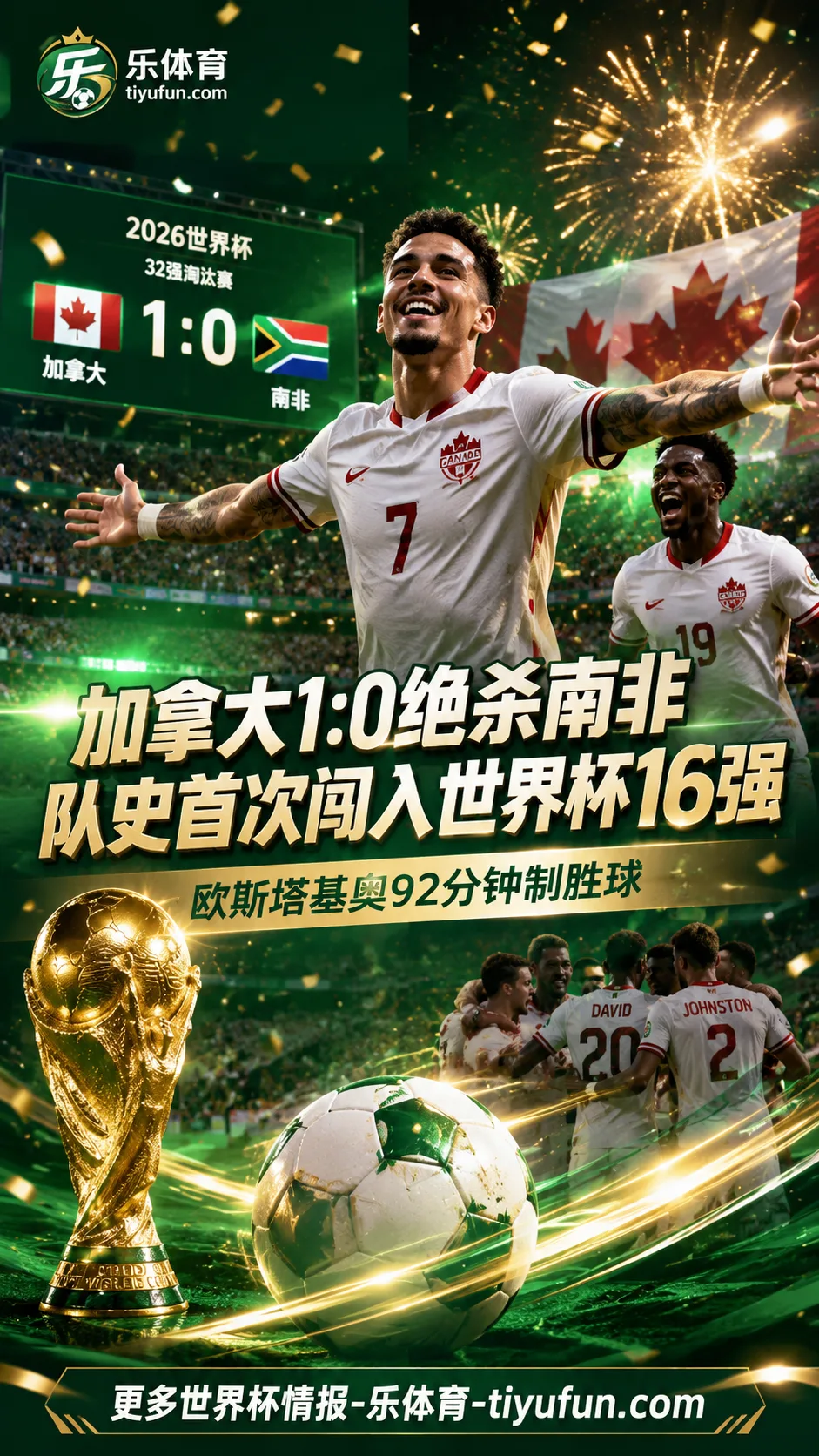 2026世界杯战报：加拿大1比0绝杀南非，队史首次闯入世界杯16强