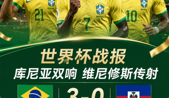 2026世界杯战报：库尼亚双响维尼修斯传射，巴西3-0海地升至C组榜首