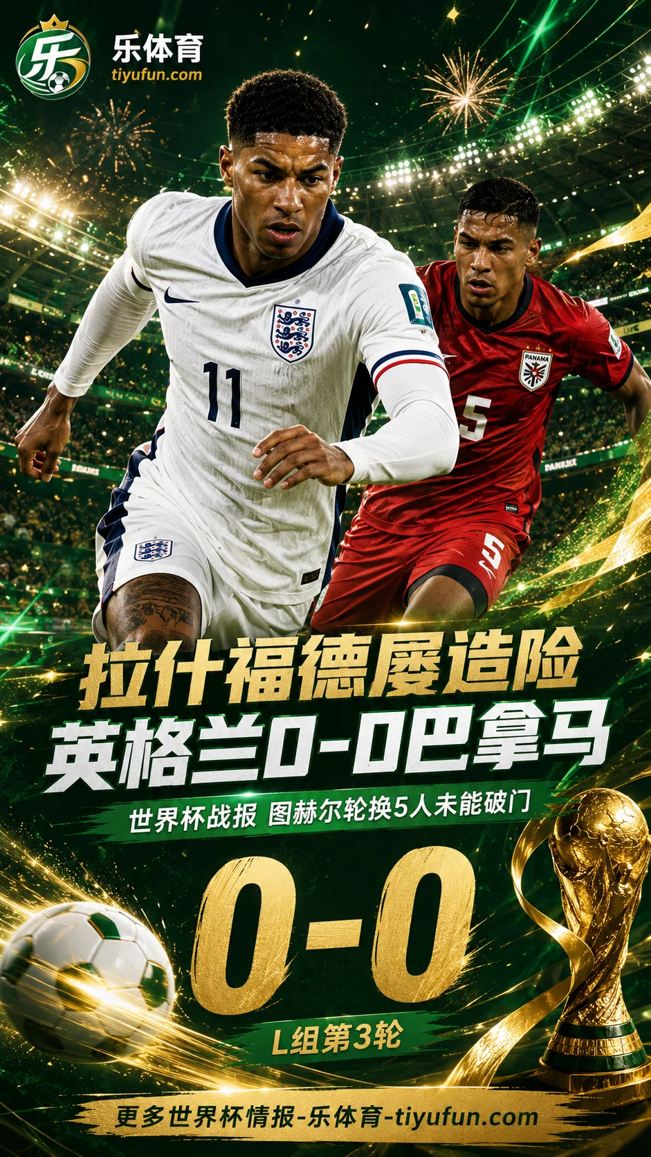 2026世界杯战报：拉什福德屡造险，英格兰0-0战平巴拿马