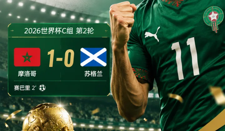 2026世界杯战报：赛巴里71秒闪击，摩洛哥1-0击败苏格兰
