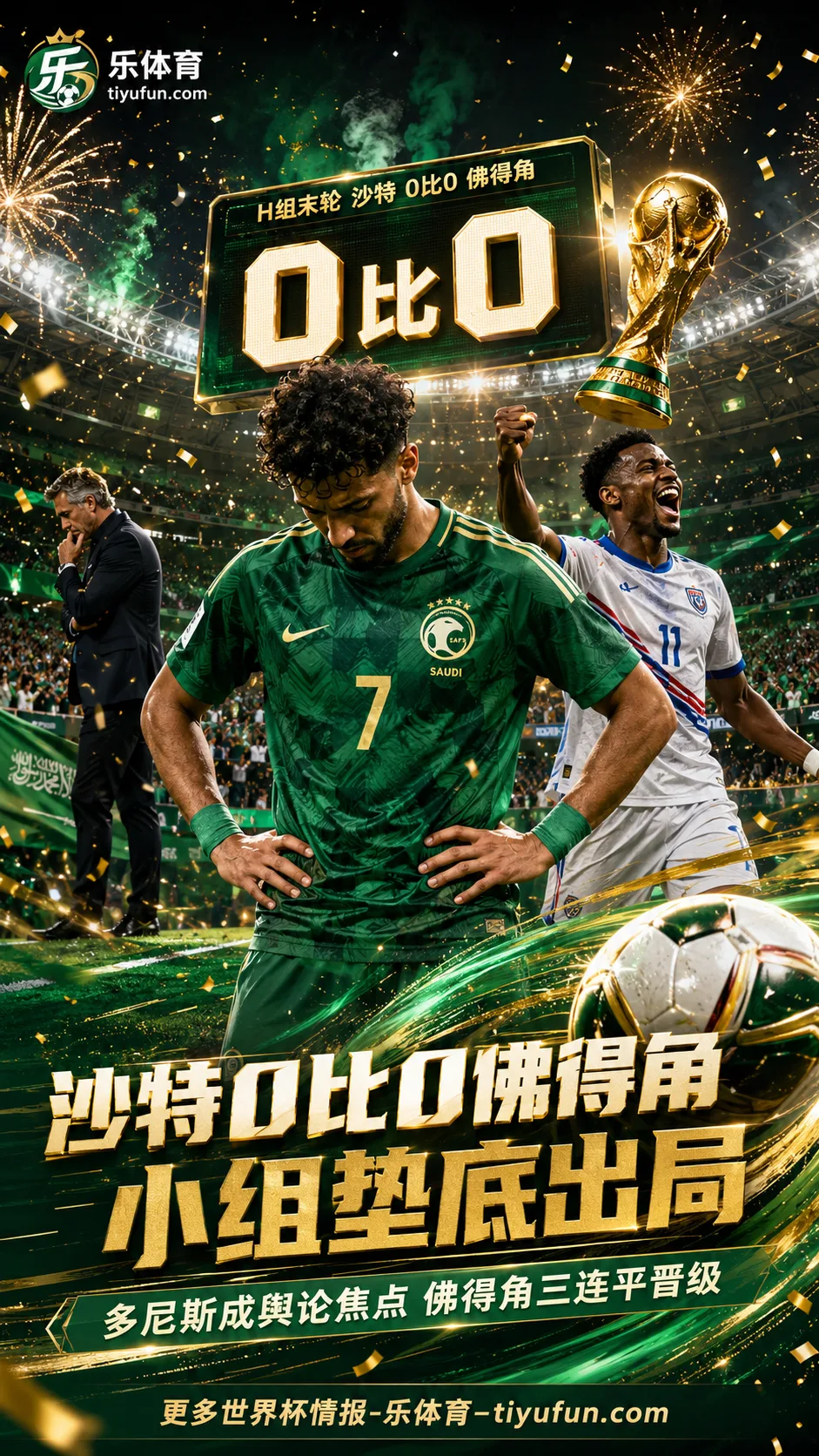2026世界杯战报：沙特0-0佛得角小组垫底出局，多尼斯遭沙特媒体质疑