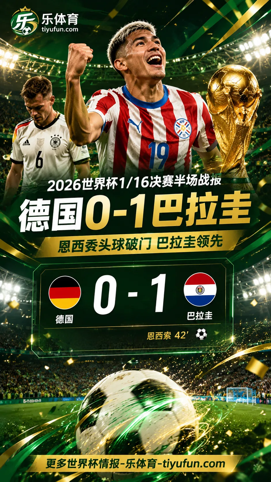 2026世界杯半场战报：德国0-1巴拉圭，恩西索头球打破僵局
