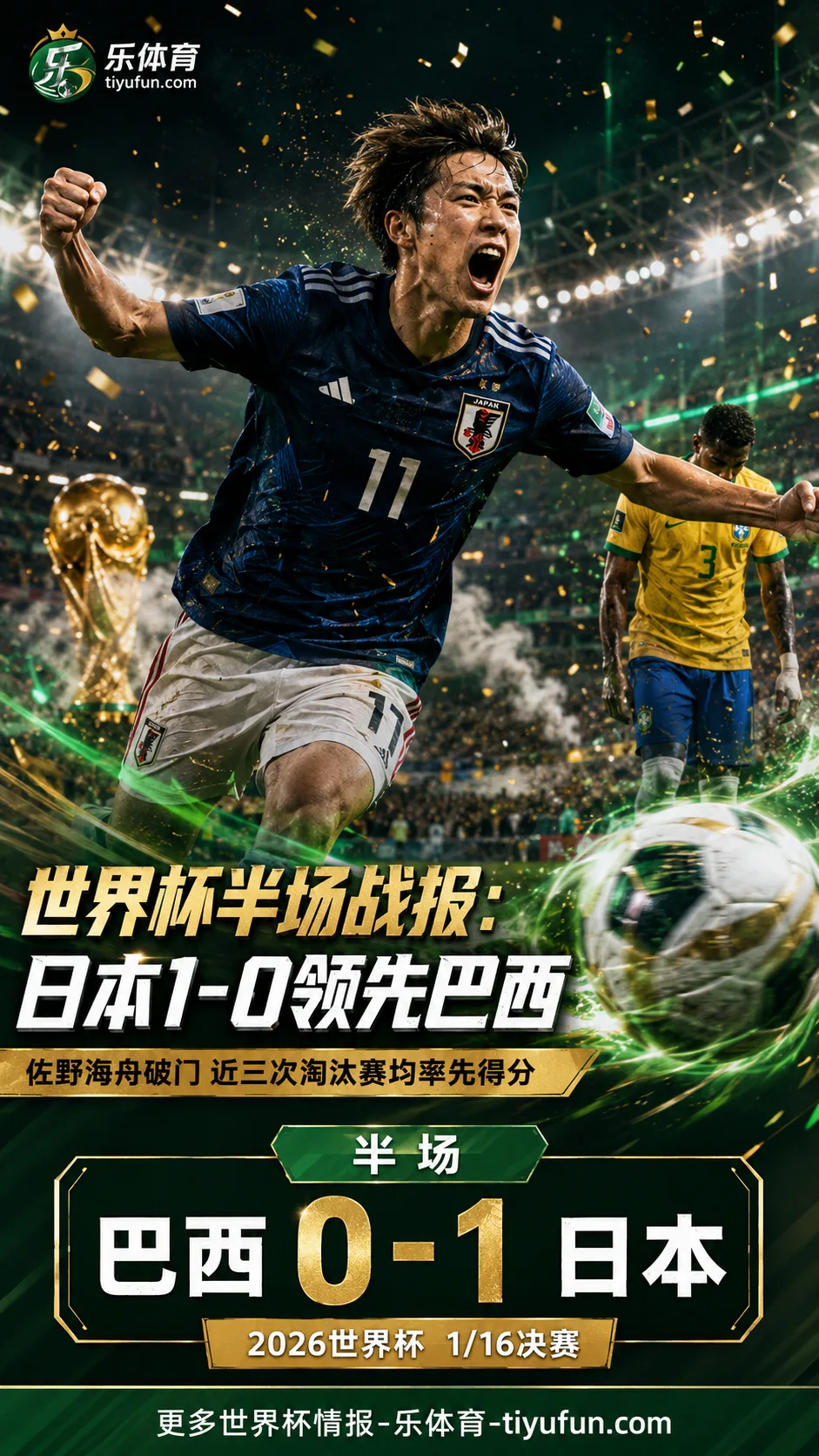2026世界杯半场战报：佐野海舟破门，日本1-0领先巴西