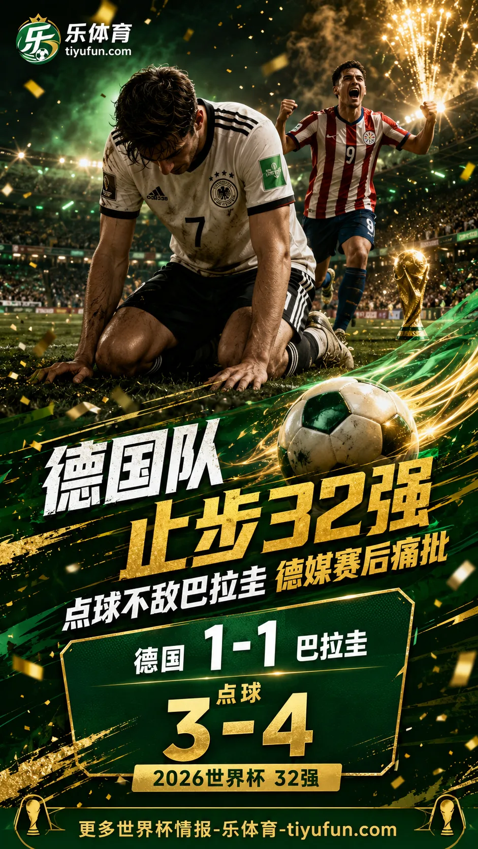 2026世界杯德国队止步32强！点球不敌巴拉圭后德媒痛批：又一次噩梦般出局