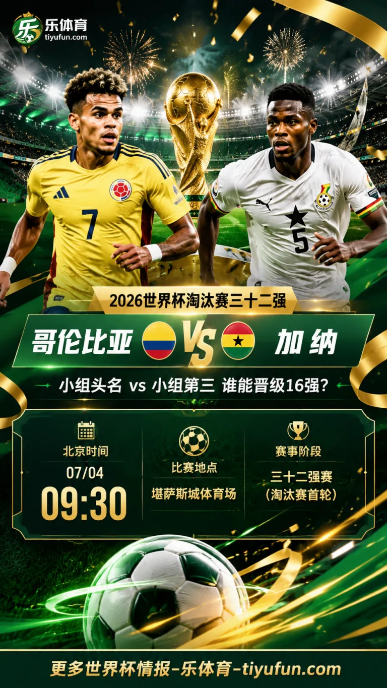 2026世界杯淘汰赛哥伦比亚vs加纳前瞻：北京时间7月4日开球，迪亚斯领衔冲击16强