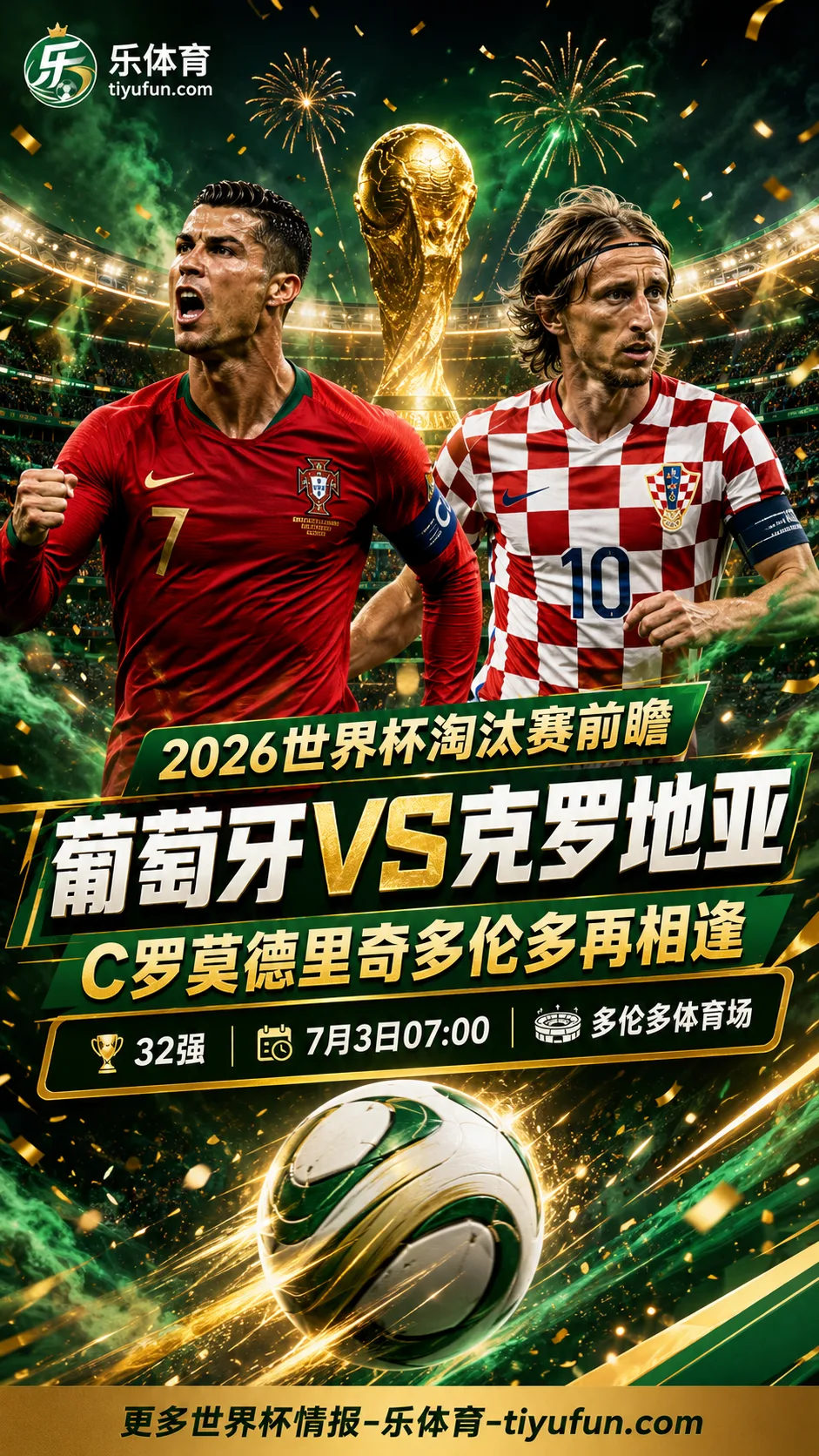 2026世界杯淘汰赛前瞻：葡萄牙VS克罗地亚，C罗莫德里奇多伦多再相逢