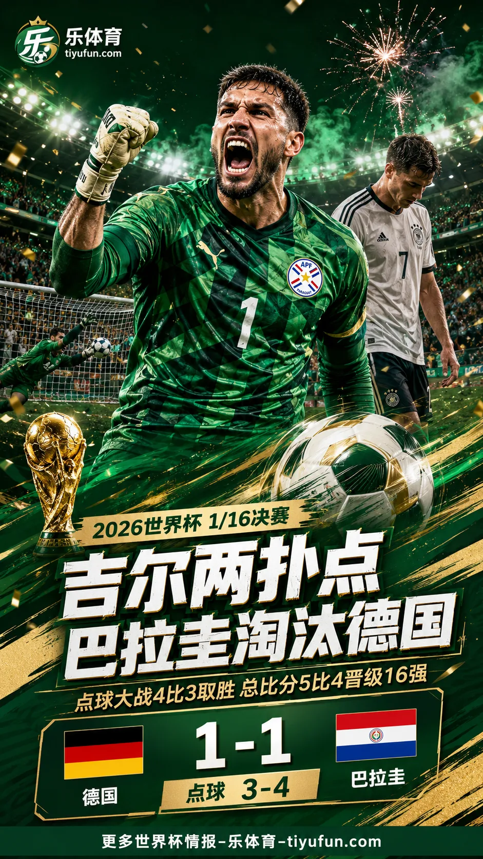 2026世界杯战报：吉尔两扑点，巴拉圭点球大战淘汰德国晋级16强