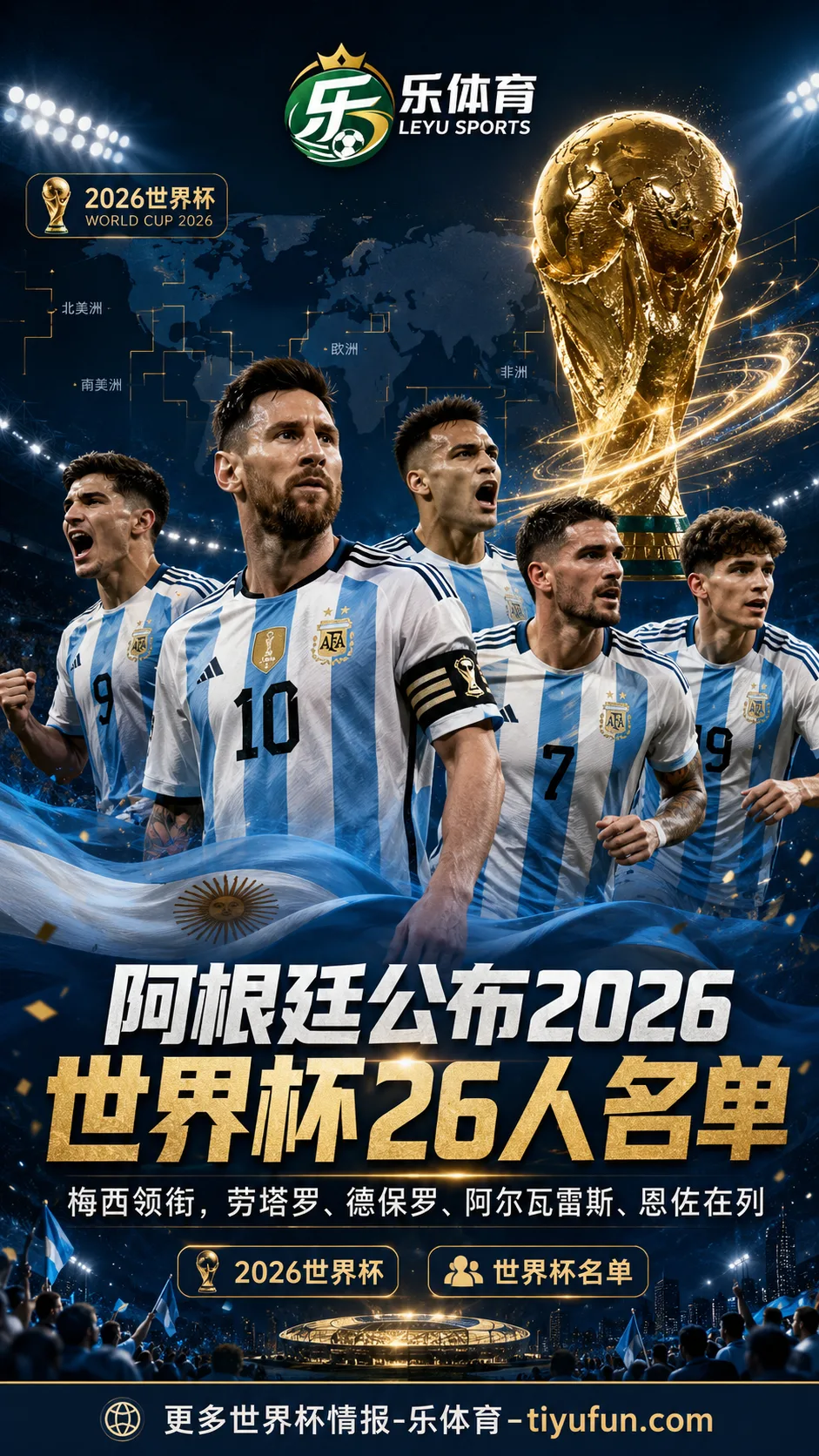 阿根廷公布2026世界杯名单：梅西领衔卫冕冠军阵容