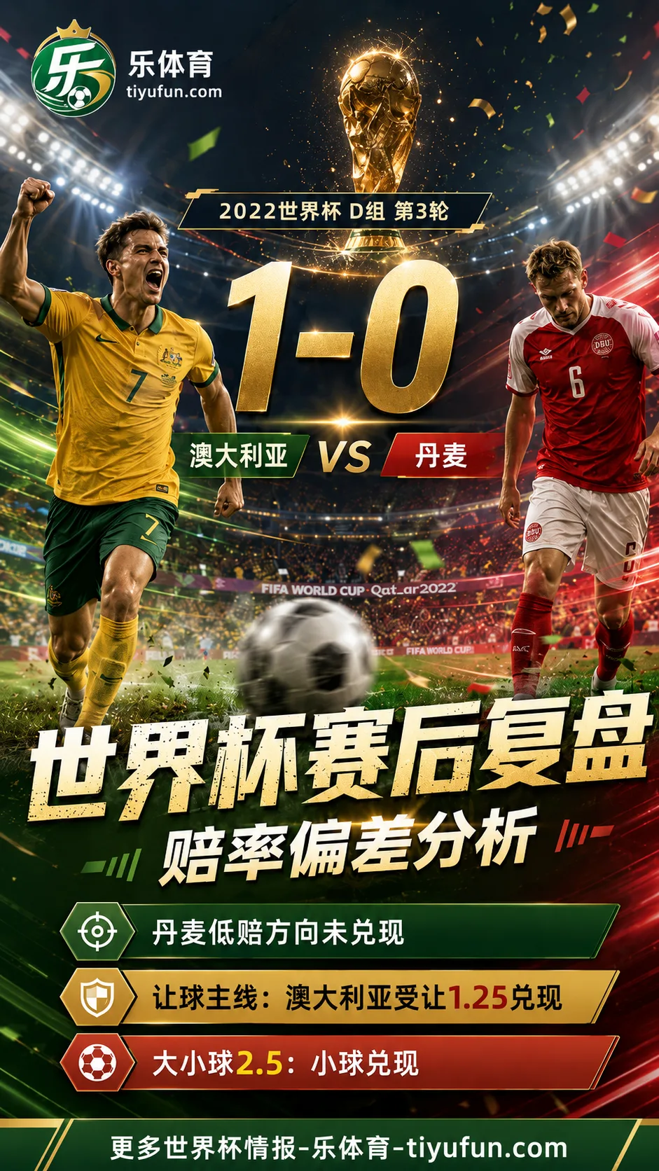 澳大利亚vs丹麦世界杯赛后复盘：1-0赔率偏差分析