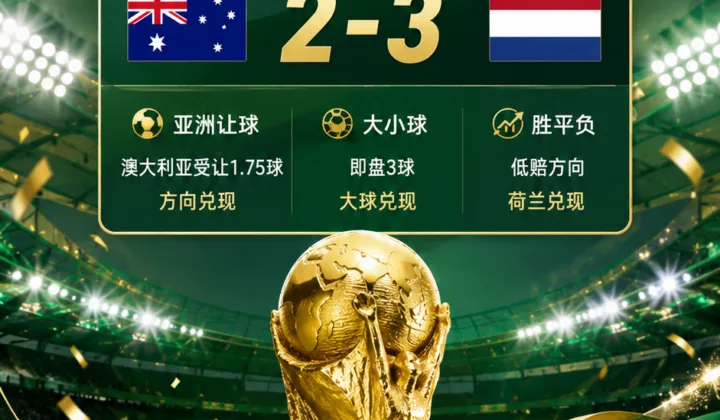 澳大利亚vs荷兰世界杯盘口复盘：亚洲让球兑现与大小球分析