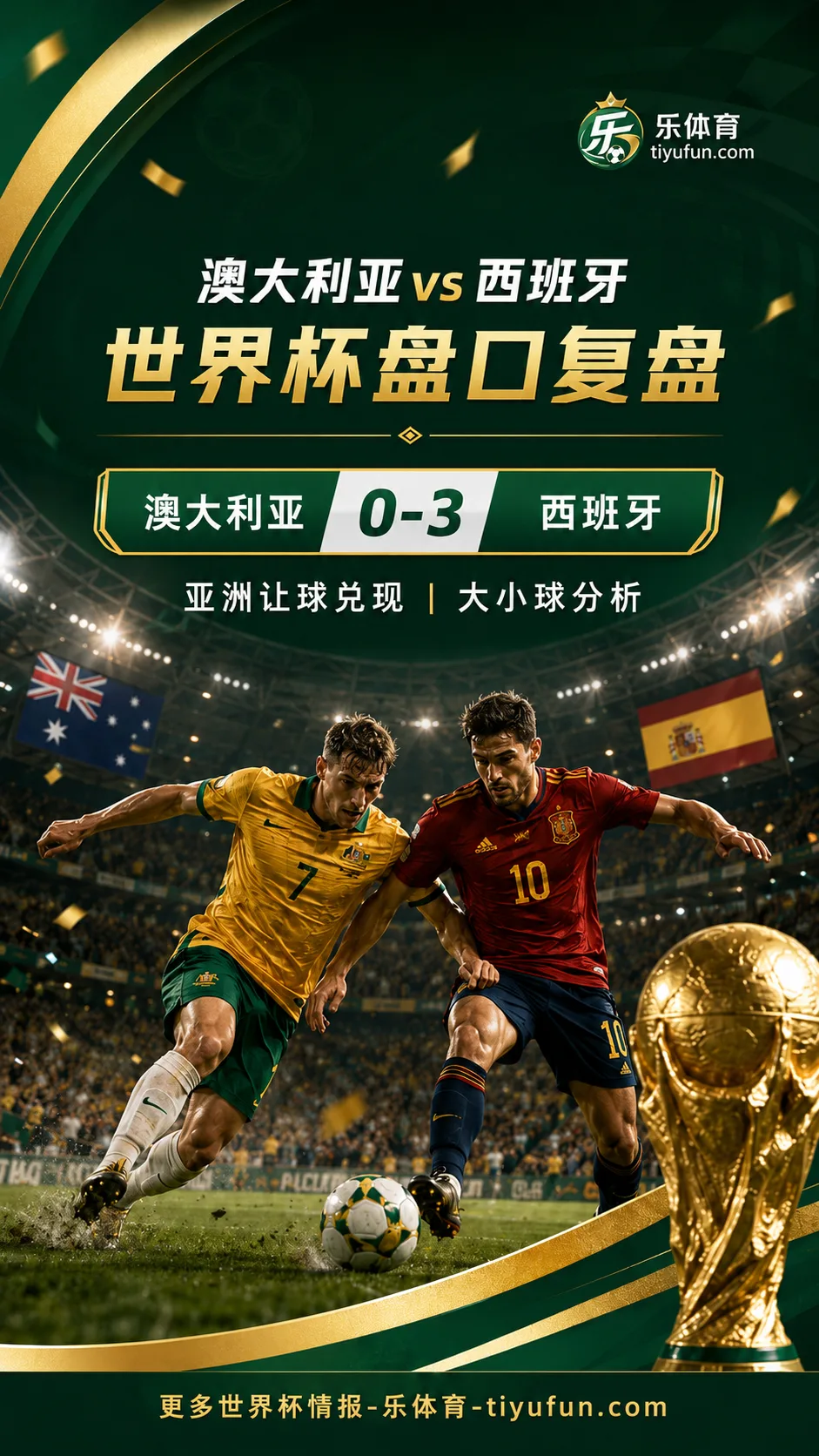 澳大利亚vs西班牙世界杯盘口复盘:亚洲让球兑现与大小球分析