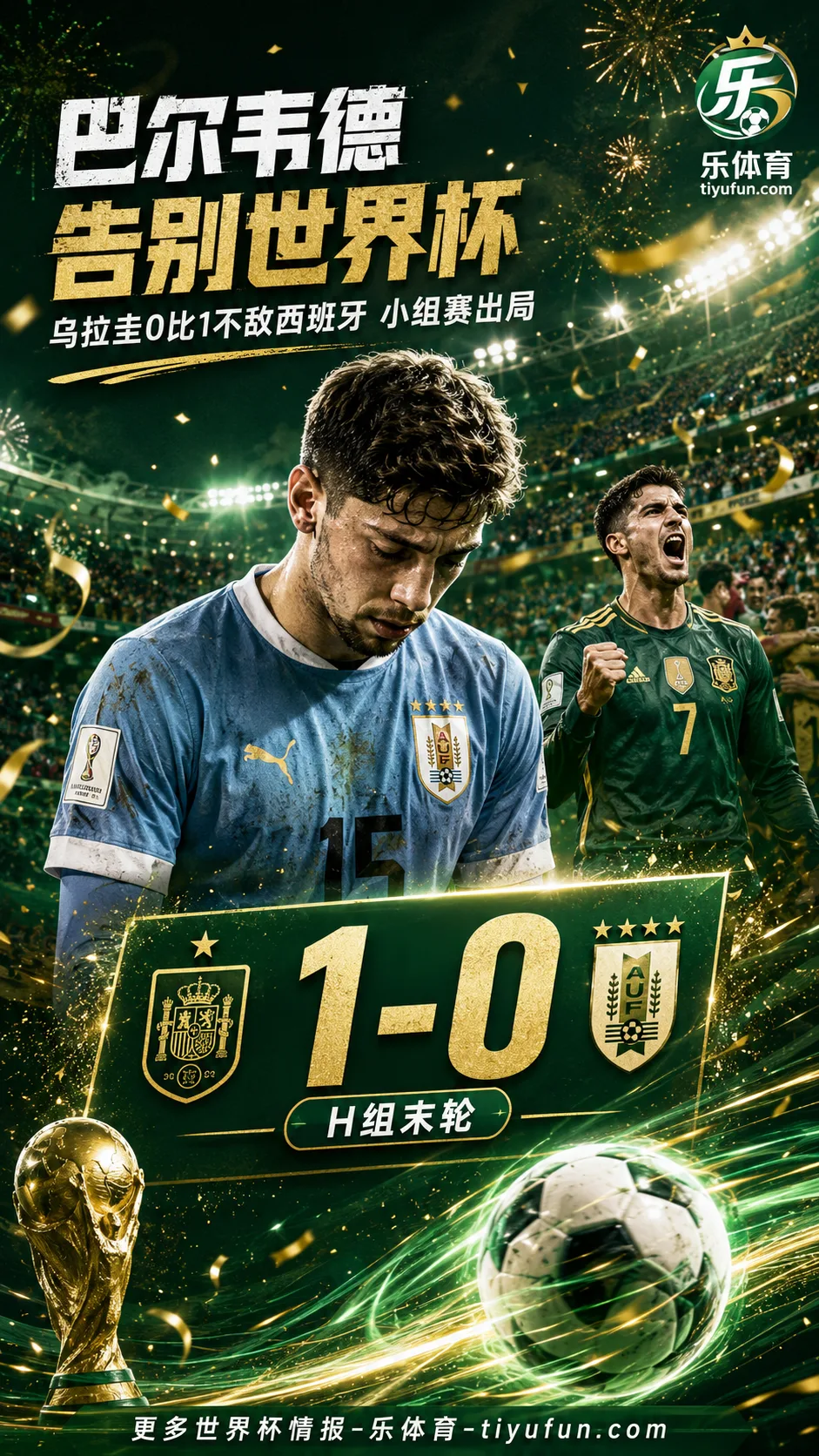 巴尔韦德告别世界杯！乌拉圭0-1西班牙出局，2026世界杯H组战报